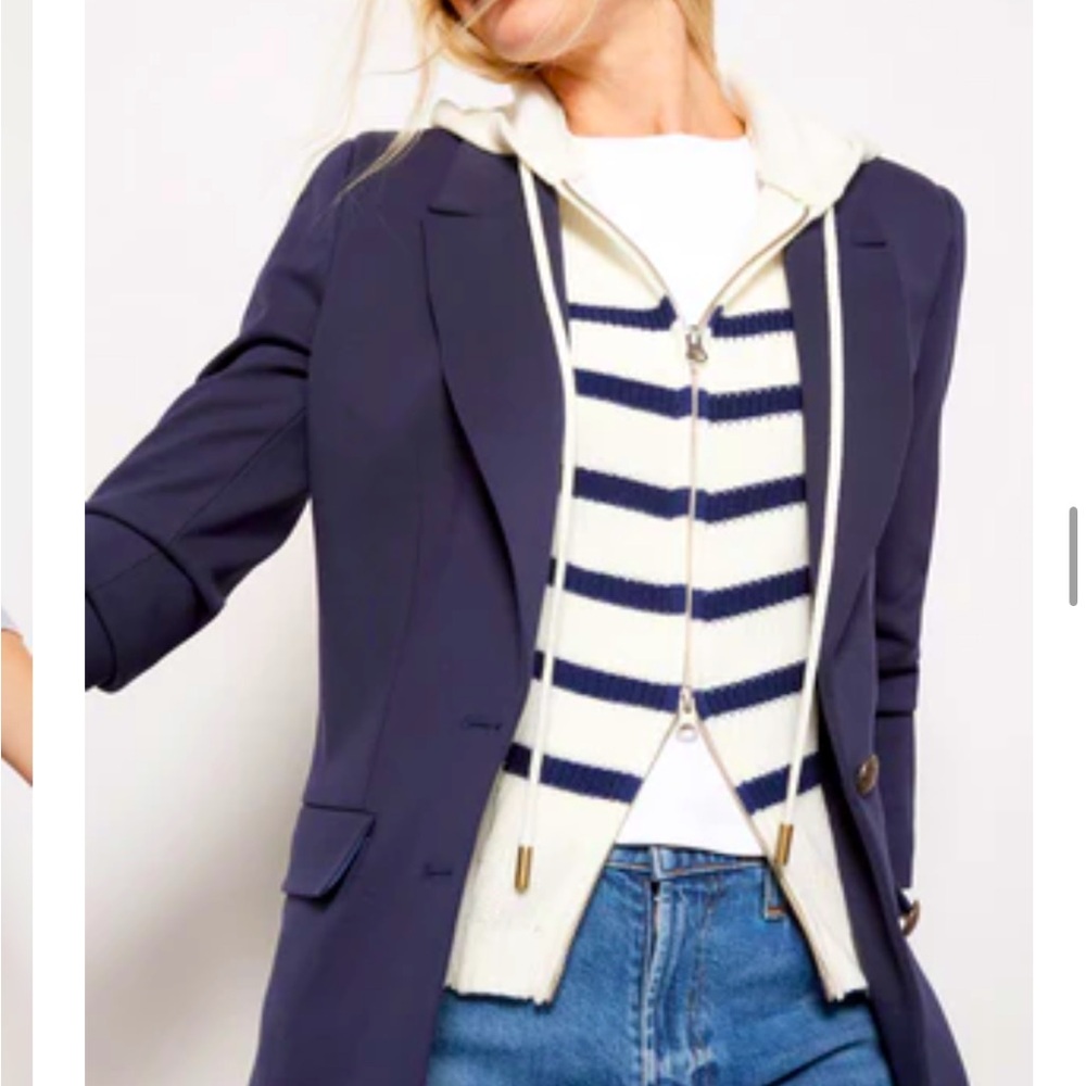 Navy blue blazer with added zip-in hoodie! Never worn